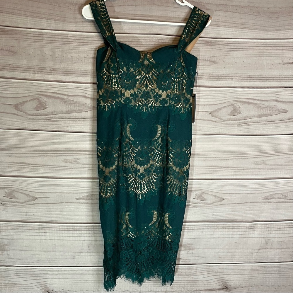 RYSE the Label Alex Dark Green Lace Off the Shoulder Bodycon Dress - Picture 2 of 12